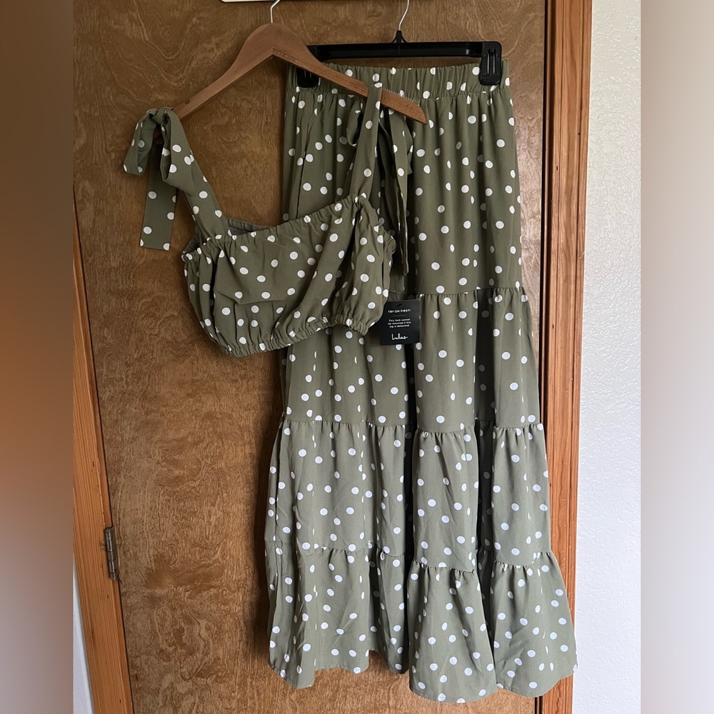 NWT lulu’s green polka dot set